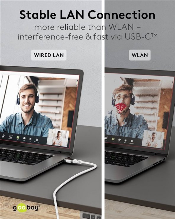 Imagine Cablu de retea USB type C la RJ45 Gigabit Cat.6 Slim 2m brodat Alb, Goobay G74387